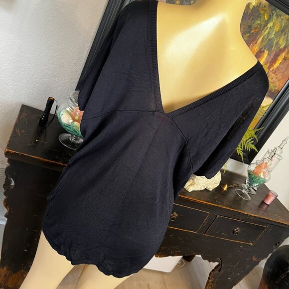 Left on Houston rayon&tencel blend deep V neck&back w/ front pockets Sweater - Picture 7 of 7